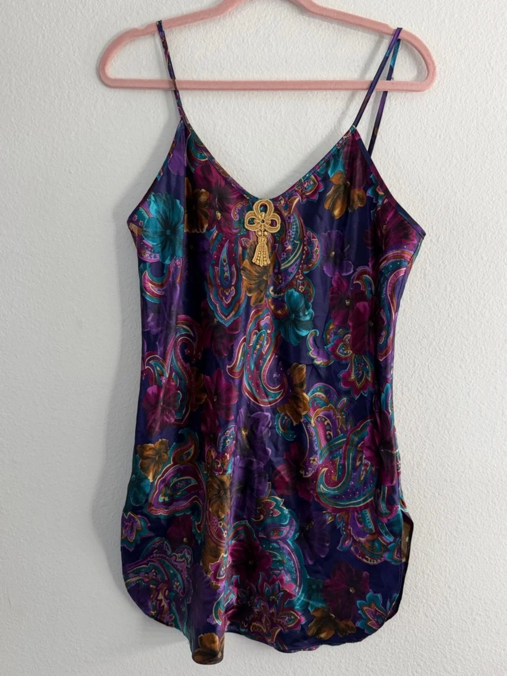 Vintage California Miss Purple Paisley Slip Chemise Lingerie Estimated Medium - Picture 1 of 4